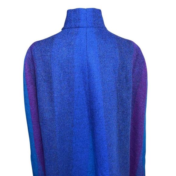 Vintage Avoca Collection Blue Purple Striped 100% Irish Wool Cape Coat Medium - Picture 9 of 11
